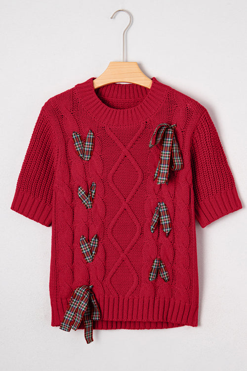 Christmas Plaid Lace-Up Puff Sleeve Sweater