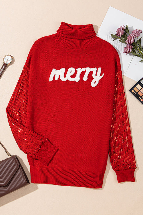 Christmas Merry Sequin Turtleneck Sweater