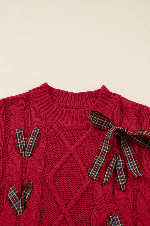 Christmas Plaid Lace-Up Puff Sleeve Sweater
