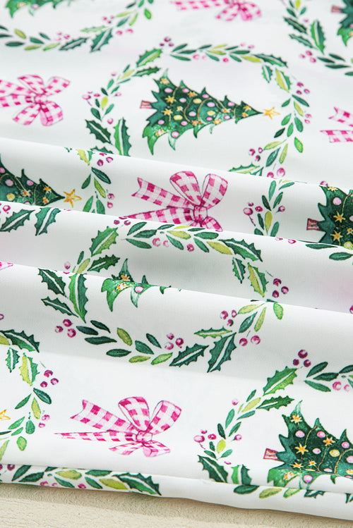 Christmas Trees & Bows Velvet Trim Pajama Set